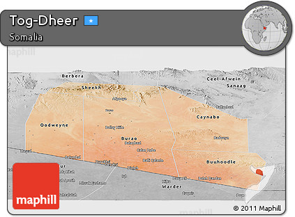 Satellite Panoramic Map of Tog-Dheer, desaturated