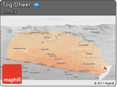 Satellite Panoramic Map of Tog-Dheer, desaturated