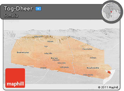 Satellite Panoramic Map of Tog-Dheer, lighten, desaturated