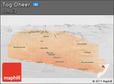 Satellite Panoramic Map of Tog-Dheer, lighten, desaturated