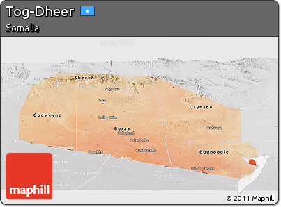 Satellite Panoramic Map of Tog-Dheer, lighten, desaturated