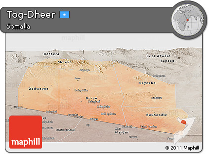 Satellite Panoramic Map of Tog-Dheer, semi-desaturated