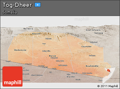 Satellite Panoramic Map of Tog-Dheer, semi-desaturated