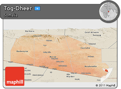 Satellite Panoramic Map of Tog-Dheer, shaded relief outside