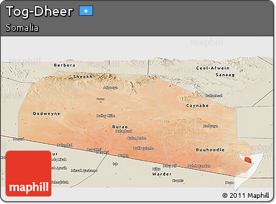 Satellite Panoramic Map of Tog-Dheer, shaded relief outside