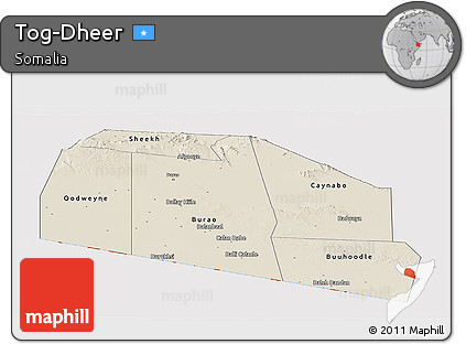 Shaded Relief Panoramic Map of Tog-Dheer, cropped outside