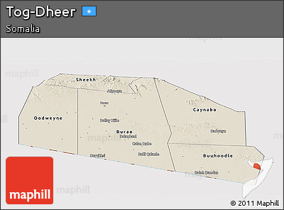 Shaded Relief Panoramic Map of Tog-Dheer, cropped outside