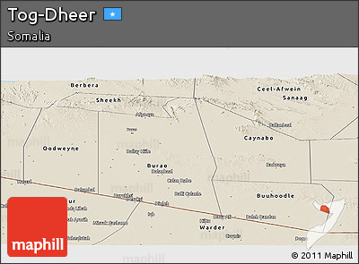 Shaded Relief Panoramic Map of Tog-Dheer