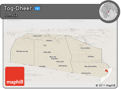 Shaded Relief Panoramic Map of Tog-Dheer, lighten