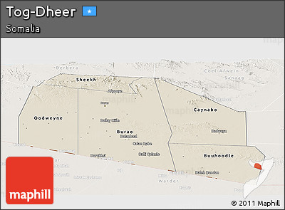 Shaded Relief Panoramic Map of Tog-Dheer, lighten