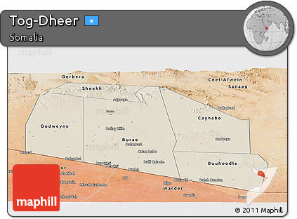 Shaded Relief Panoramic Map of Tog-Dheer, satellite outside