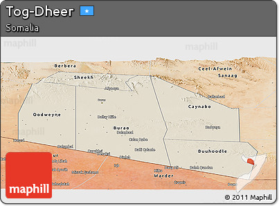 Shaded Relief Panoramic Map of Tog-Dheer, satellite outside