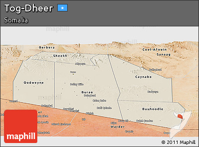 Shaded Relief Panoramic Map of Tog-Dheer, satellite outside