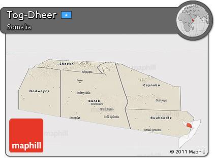 Shaded Relief Panoramic Map of Tog-Dheer, single color outside