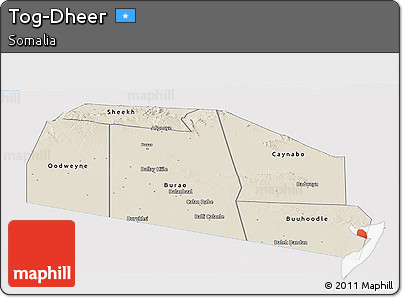 Shaded Relief Panoramic Map of Tog-Dheer, single color outside