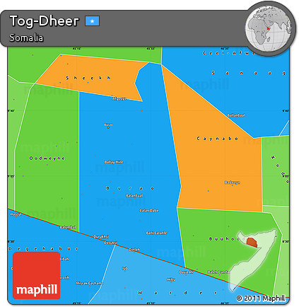Political Simple Map of Tog-Dheer, political shades outside