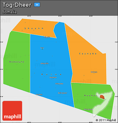 Political Simple Map of Tog-Dheer, single color outside