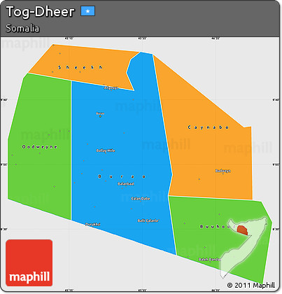 Political Simple Map of Tog-Dheer, single color outside