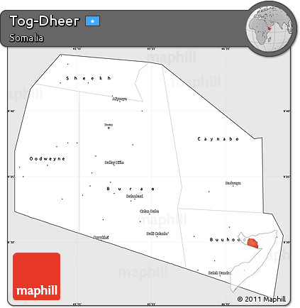 Silver Style Simple Map of Tog-Dheer, cropped outside