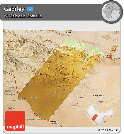 Physical 3D Map of Gabiley, satellite outside