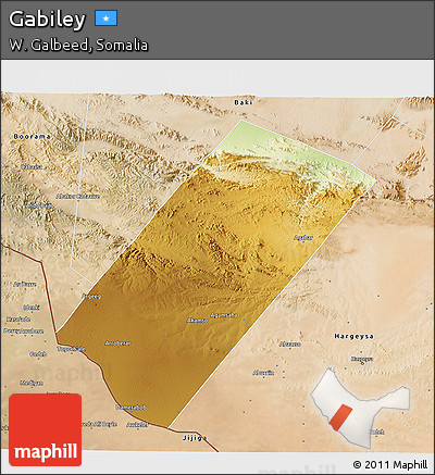 Physical 3D Map of Gabiley, satellite outside