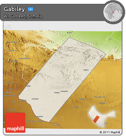 Shaded Relief 3D Map of Gabiley, physical outside