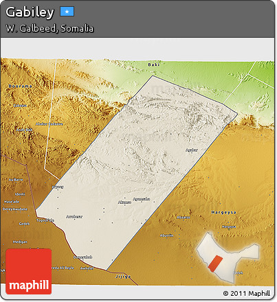 Shaded Relief 3D Map of Gabiley, physical outside