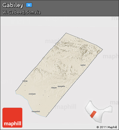 Shaded Relief 3D Map of Gabiley, single color outside