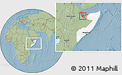 Savanna Style Location Map of Gabiley, highlighted country, highlighted parent region, within the entire country, hill shading