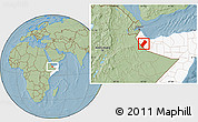 Savanna Style Location Map of Gabiley, highlighted country, hill shading