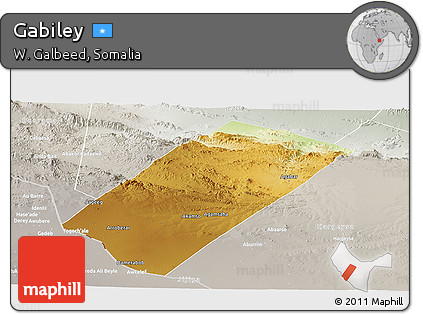 Physical Panoramic Map of Gabiley, lighten, semi-desaturated