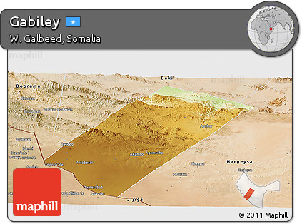 Physical Panoramic Map of Gabiley, satellite outside