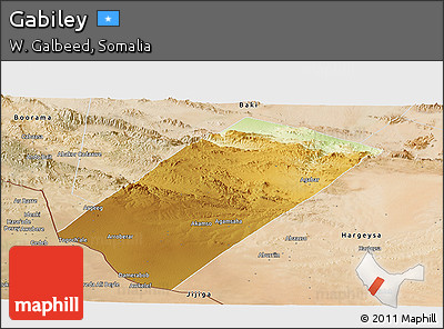 Physical Panoramic Map of Gabiley, satellite outside
