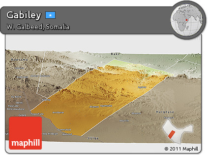 Physical Panoramic Map of Gabiley, semi-desaturated