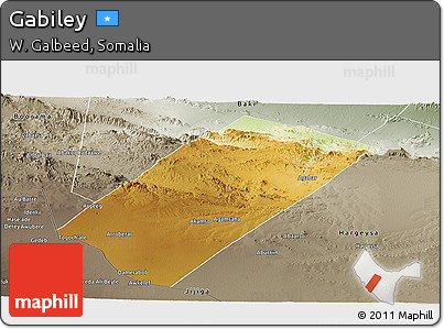 Physical Panoramic Map of Gabiley, semi-desaturated
