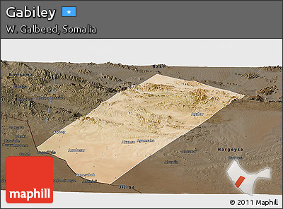 Satellite Panoramic Map of Gabiley, darken