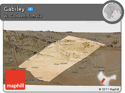 Satellite Panoramic Map of Gabiley, darken