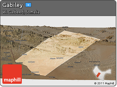 Satellite Panoramic Map of Gabiley, darken