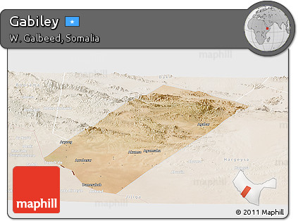 Satellite Panoramic Map of Gabiley, lighten