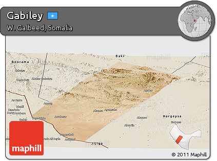 Satellite Panoramic Map of Gabiley, shaded relief outside