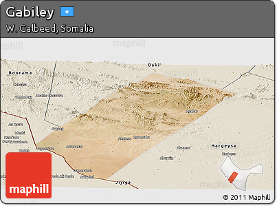 Satellite Panoramic Map of Gabiley, shaded relief outside