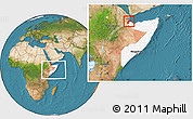 Satellite Location Map of Saylac, highlighted country, within the entire country