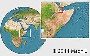 Satellite Location Map of Saylac, highlighted parent region, within the entire country