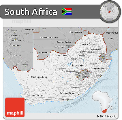 Gray 3D Map of South Africa