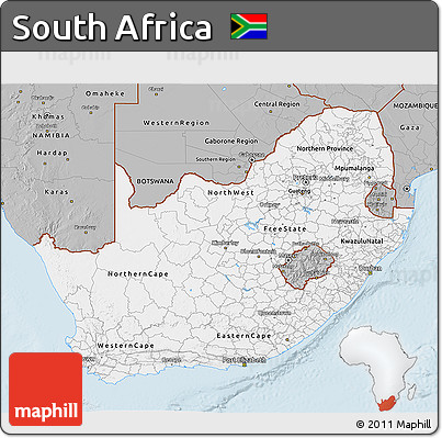 Gray 3D Map of South Africa