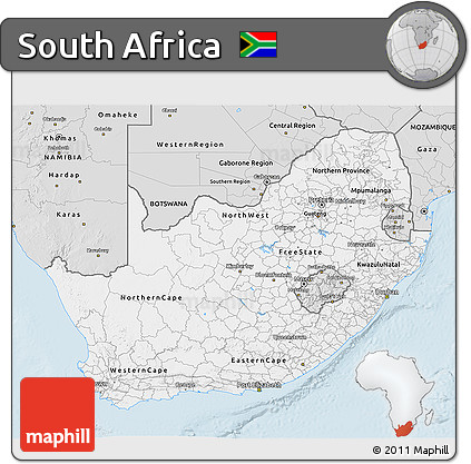 Silver Style 3D Map of South Africa