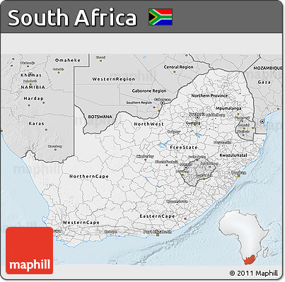 Silver Style 3D Map of South Africa