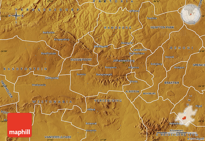 Physical Map of JOHANNESBURG