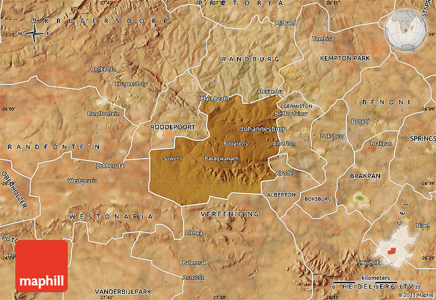Physical Map of JOHANNESBURG, satellite outside
