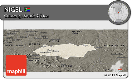 Shaded Relief Panoramic Map of NIGEL, darken